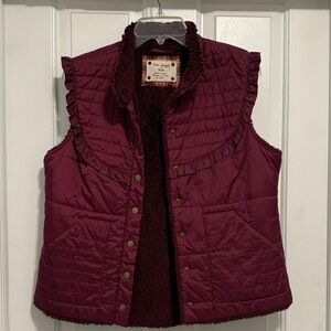 Free People Maroon Quilted Vest with Ruffle Detail